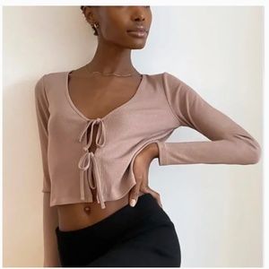 NWOT Aritzia Wilfred Free Double Tie Long Sleeve Top (Green), Xxs-Xs